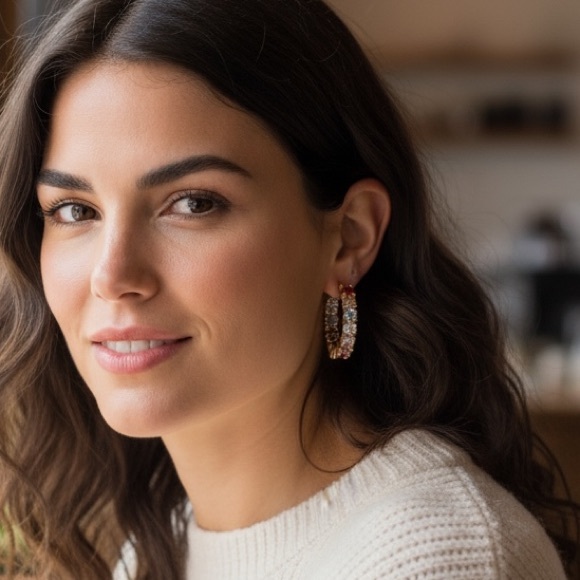 Vibrant Gold Plated Multicolour CZ Hoop Earrings. New. - Picture 5 of 8